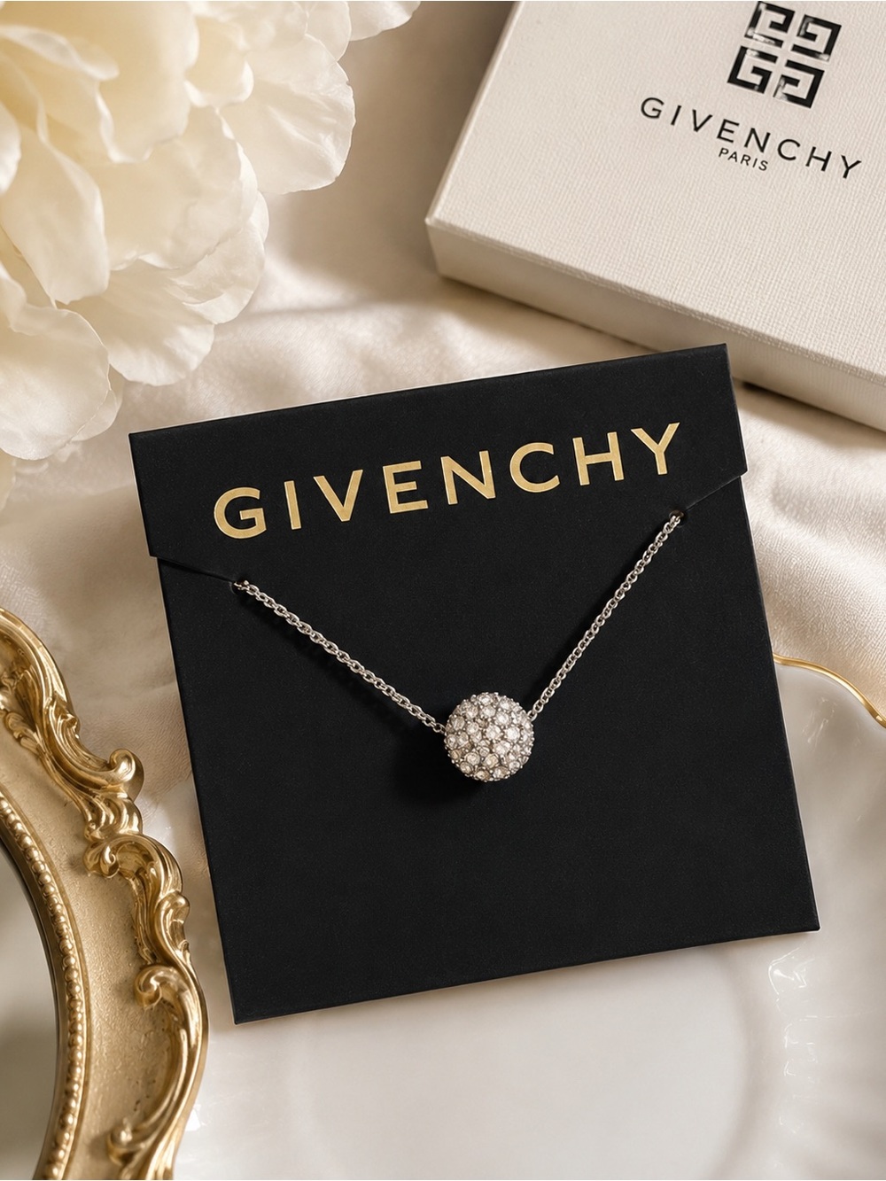 Givenchy Fireball Crystal Necklace Silver Tone Adjustable 16-18” NWT